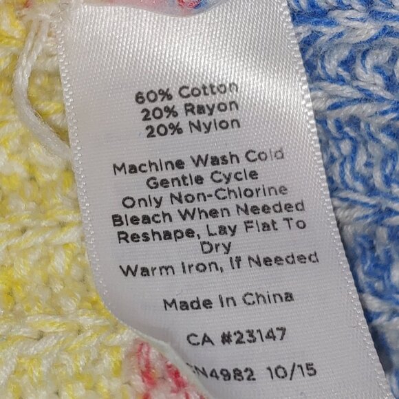 Talbots Cotton Blend Pastel Rainbow Cable Knit Sweater Size L Multicolored - Picture 4 of 5